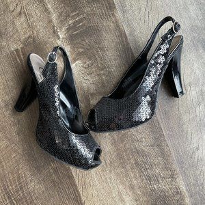 Candies 8.5 medium Women' sequin black heels.